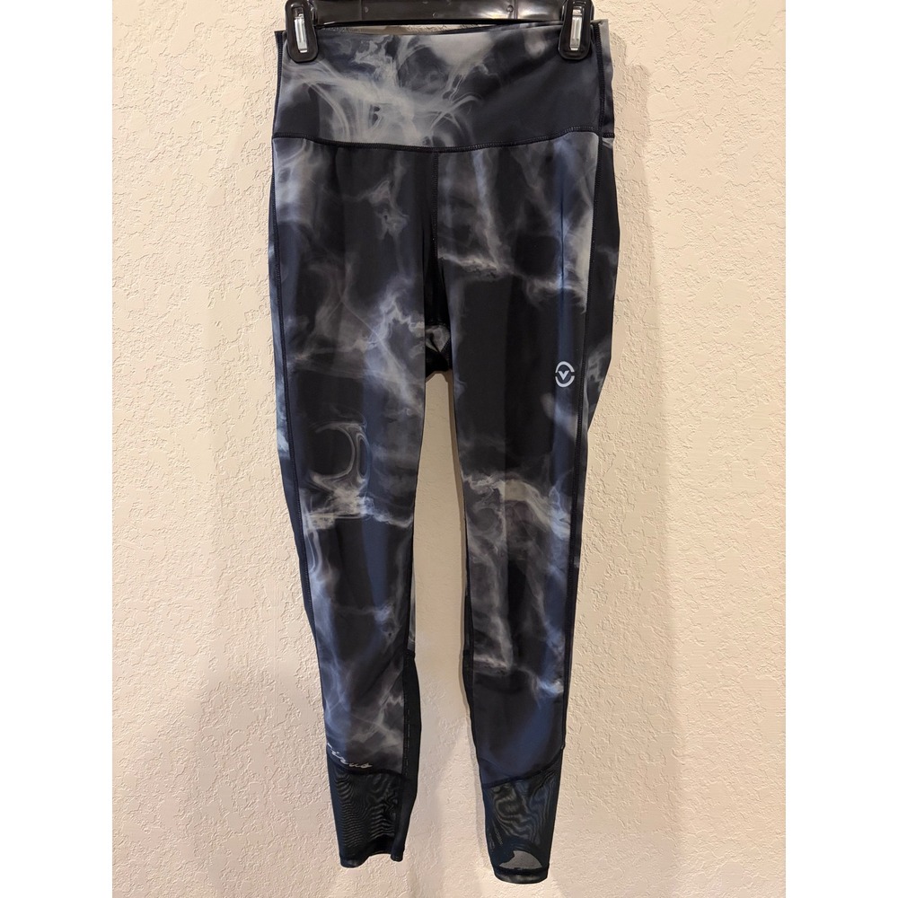 Virus Womens High Rise Mesh Panel Leggings Black White Smoke Print Medium